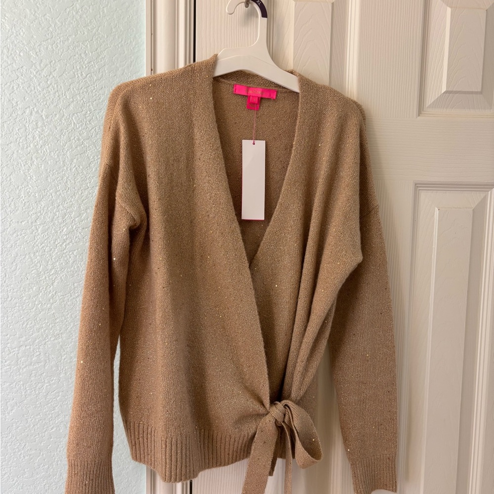 Lilly Pulitzer gold wrap sweater with bow small